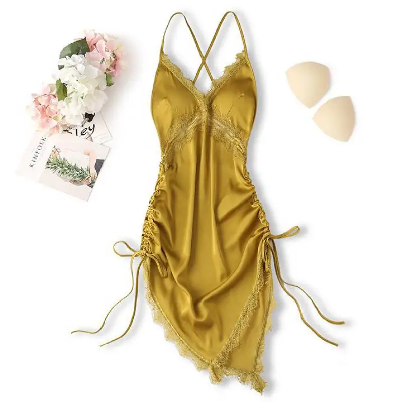 

Нижняя одежда для сна, летняя ночная рубашка, женский халат, сексуальная ночная рубашка на бретельках, ночная сорочка с открытой спиной, кружевная ночная рубашка