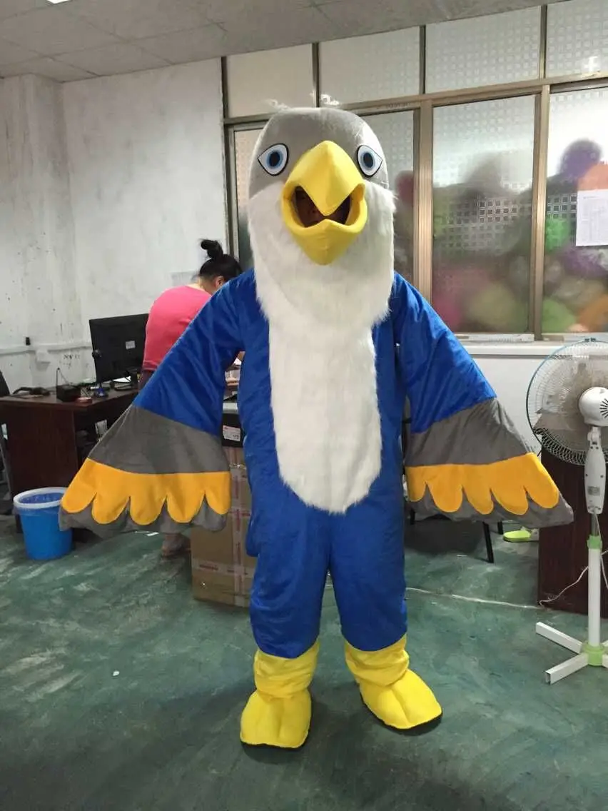 Длинный меховой синий и белый пушистый костюм в виде птицы талисмана Женский