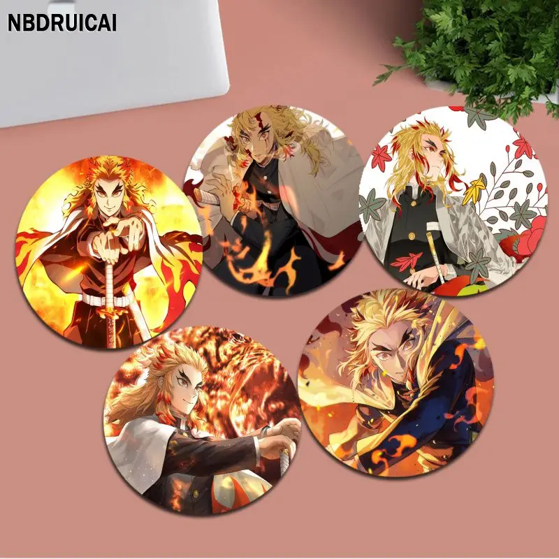 

Anime Demon Slayer Kimetsu No Yaiba Rengoku Kyoujurou INS Tide Round Gaming Mouse Pad Gamer Desk Mats Keyboard Pad Mause Office