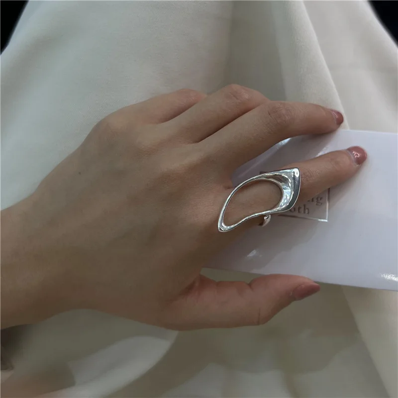 

New 2022 Exaggerated Real 925 Sterling Silver Geometric Irregular Big Ring Woman Punk Rock Rings Silver Fine Jewelry For Women