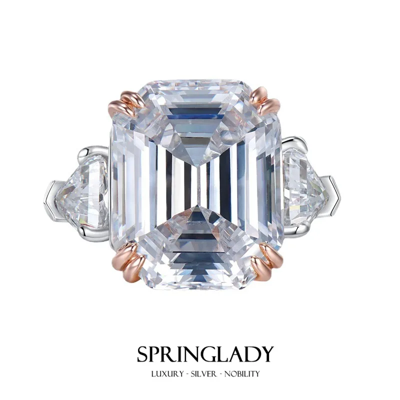 

SpringLady 925 пробы серебро 13*16 мм изумрудная огранка Lab Sapphire High Carbon бриллианты обручальные кольца с драгоценными камнями Fine Jewelry