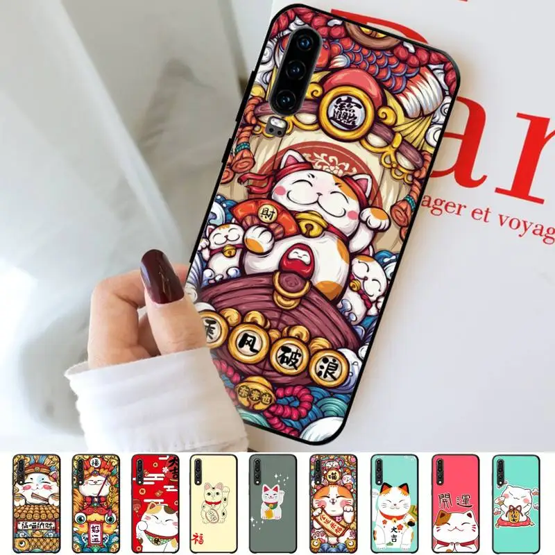 

Cute Cartoon Lucky Cat Phone Case for Huawei P30 40 20 10 8 9 lite pro plus Psmart2019