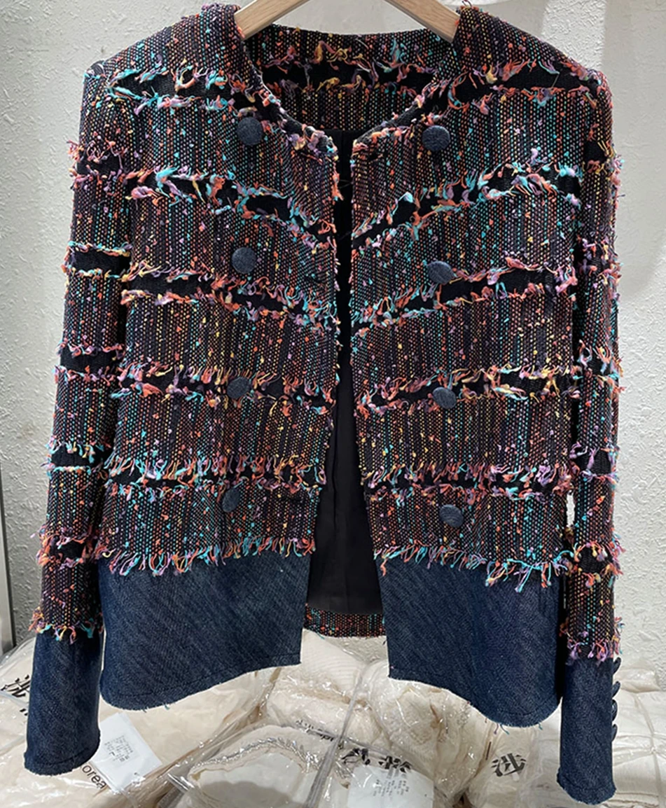 

Женская короткая двубортная куртка, Высококачественная короткая осенняя куртка в европейском стиле с бахромой, 2023