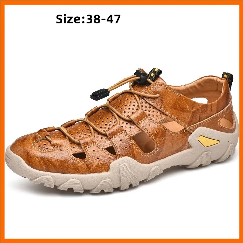 

Summer Men's Genuine Leather Sandals Business Casual Shoes Men Outdoor Beach Sandals Roman Summer Male Water Shoes Size 38-47