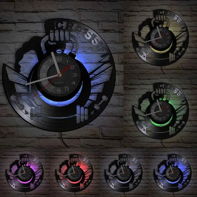 

Настенные часы с виниловой пластиной, для фитнес-зала, мотивация, художественное оформление, домашний тренировочный знак, часы для упражнен...