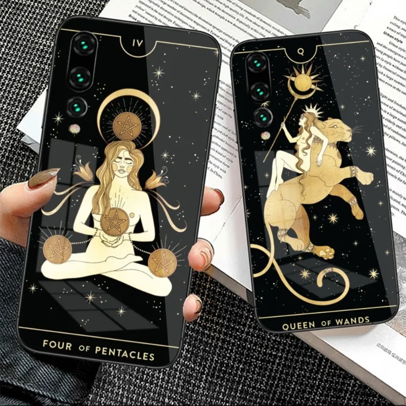 

Женский чехол для телефона Tarot гадания для Huawei P50 P40 P30 P20 Pro Mate 40 30 20 Pro Nova 9 8 7 PC стеклянный чехол для телефона