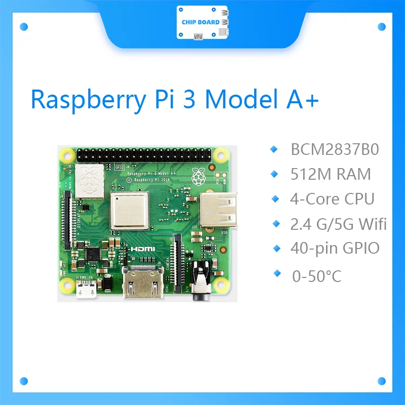 Новый четырехъядерный процессор Raspberry Pi 3 Model A + Plus BMC2837B0 512M RAM 3A с Wi-Fi и Bluetooth |