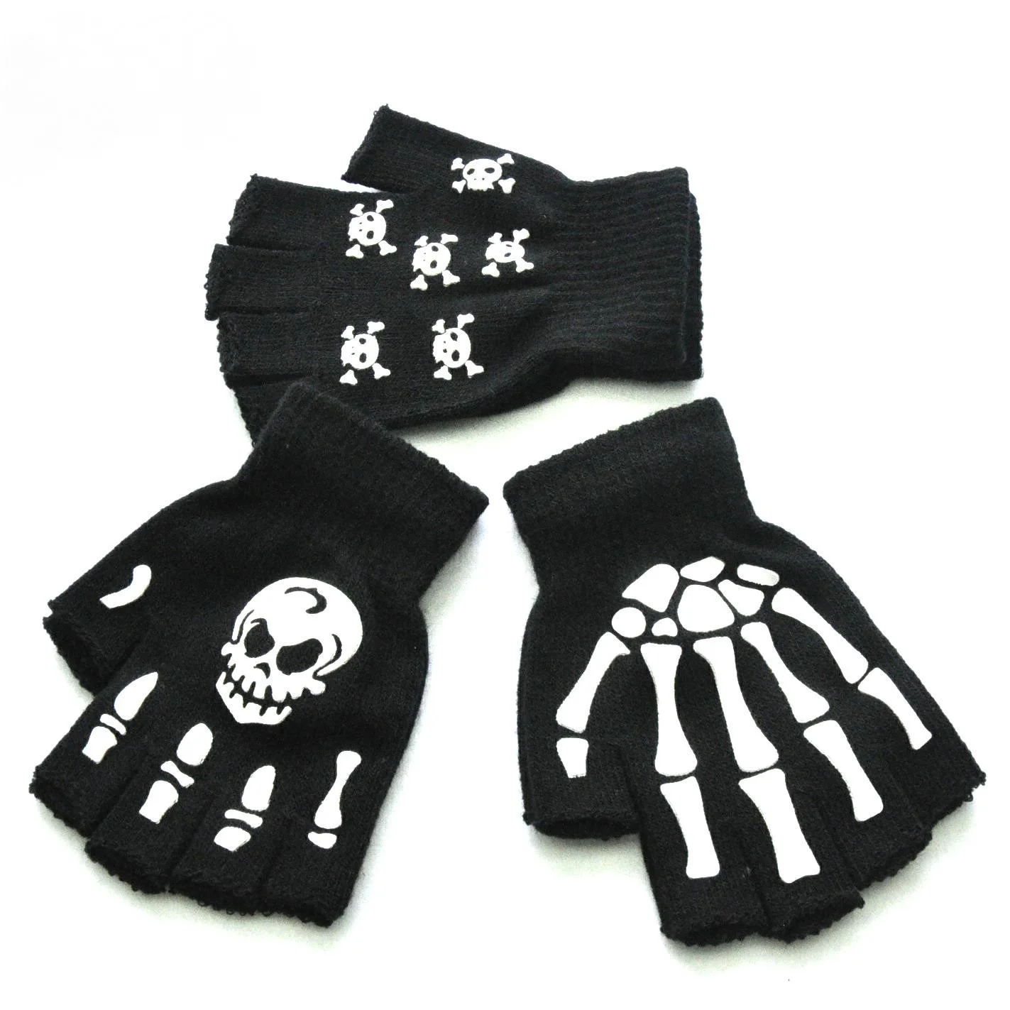 

Half Finger Glove Human Skeleton Head Gripper Print Cycling Non-Slip Wrist Gloves Warm Knitting Gloves for Adult Solid Acrylic