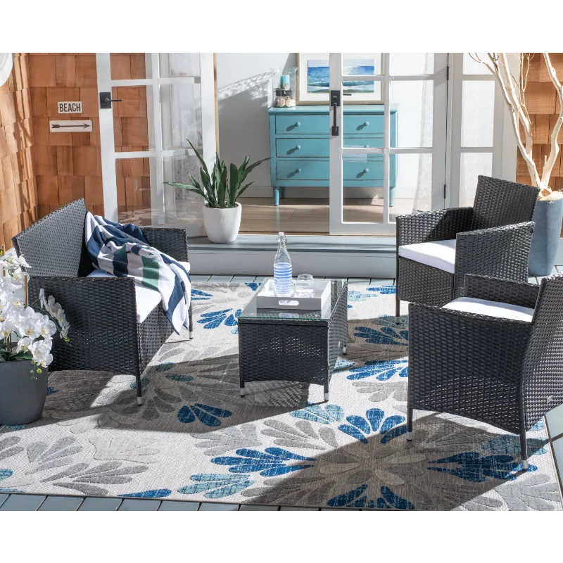

SAFAVIEH Outdoor Collection Bandele 4-Piece Patio Set Black/Beige