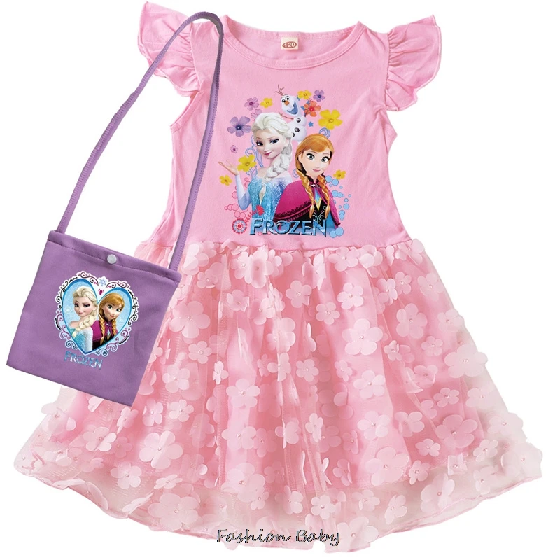 Детское летнее платье с коротким рукавом и сумочкой для девочек