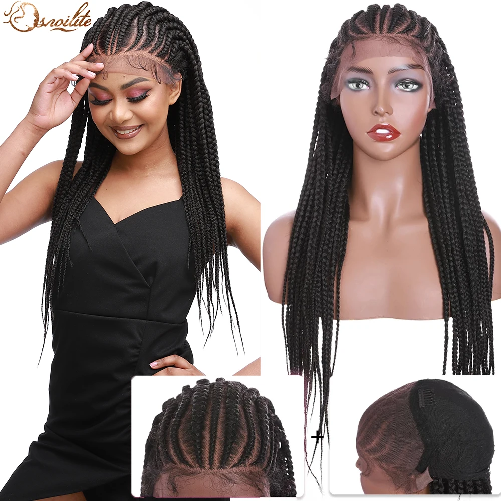 S-noilite Synthetic Glueless Braided Lace Front Wig 30inch Lace Wig For Black Women Afro Cornrow Hair Wig WIth Baby Hair