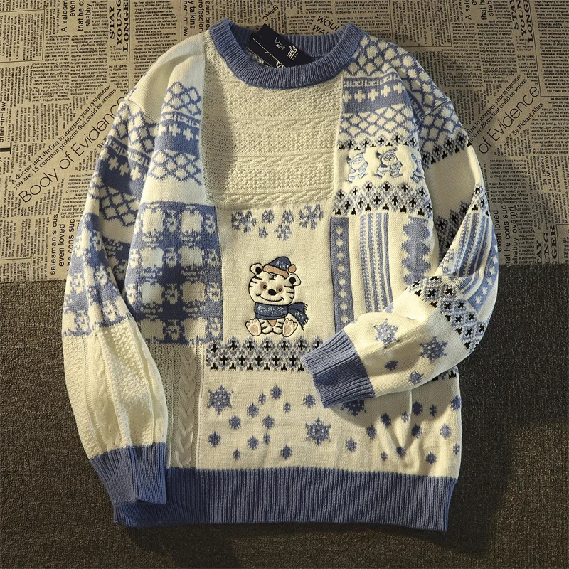 

YlSHioo Winter Polar Bear Sweater Men Christmas Gift Pullovers Thick Warm Sweater Skiing Knit Oversized Daily Sweater Unisex