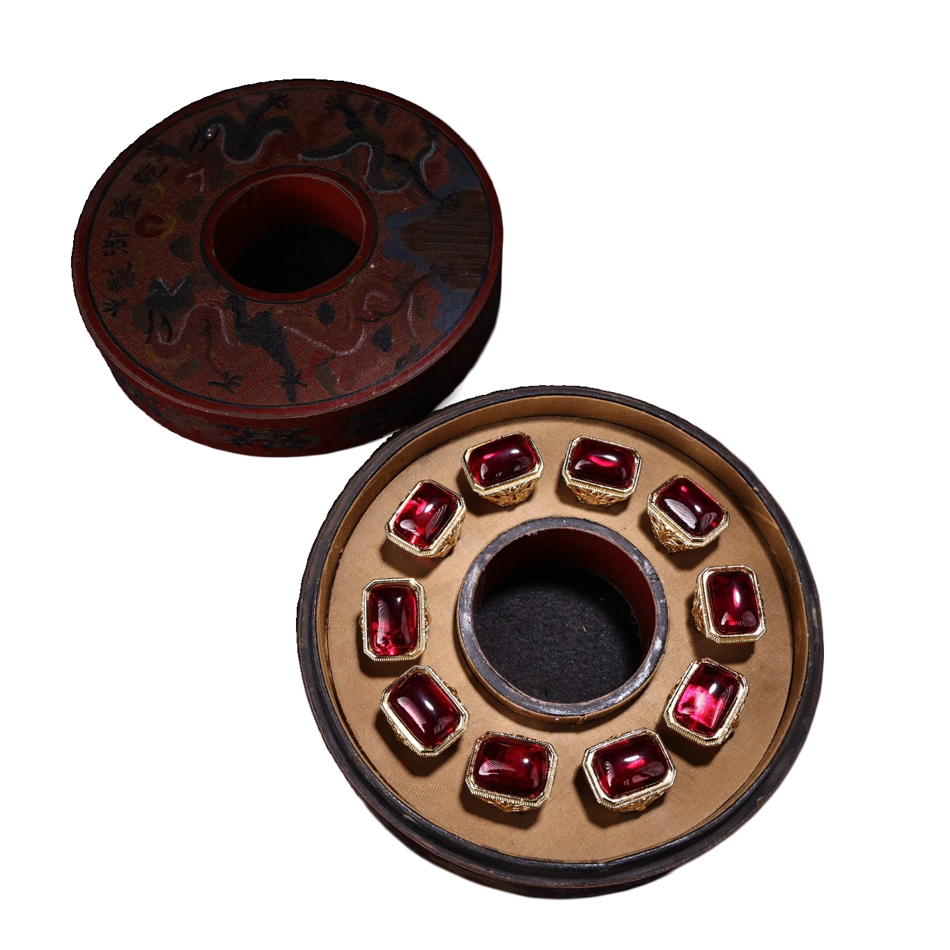 

LAOJUNLU Old Silk Gilt And Cloisonné Rare Ruby Ring In Good Condition In An Old Collection With An Old Lacquer Box Style 322