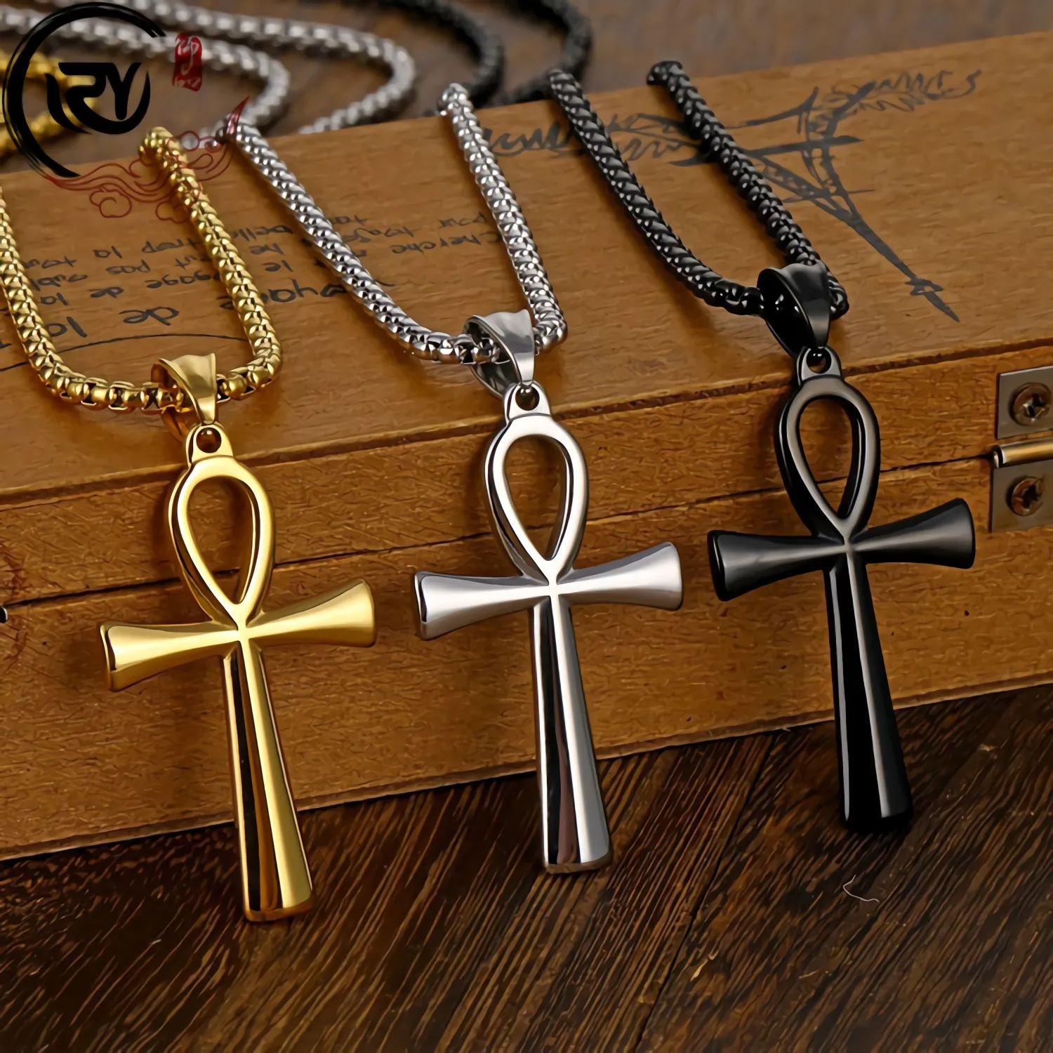 

Stainless Steel Cross Necklace Men 18K Gold Plated Ankh Pendant Necklaces for Women Never Fade Hip Hop Jewelry