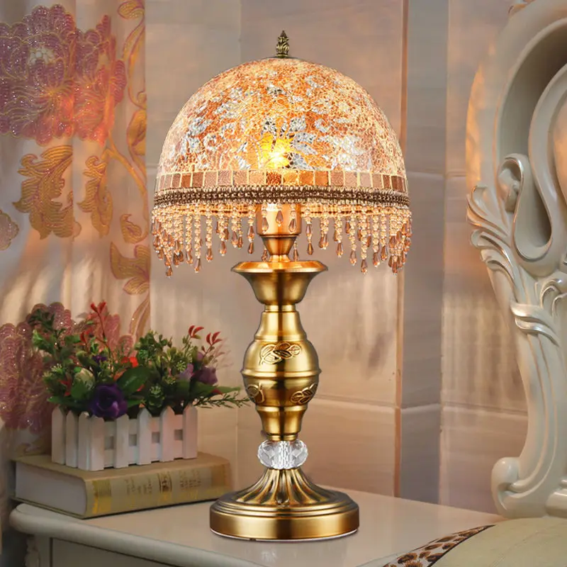 

European-style Composite Table Lamp Imitation Copper Study Bedroom Bedside Lamp Warm Creative Dimming Glaze Luxury Table Lamp
