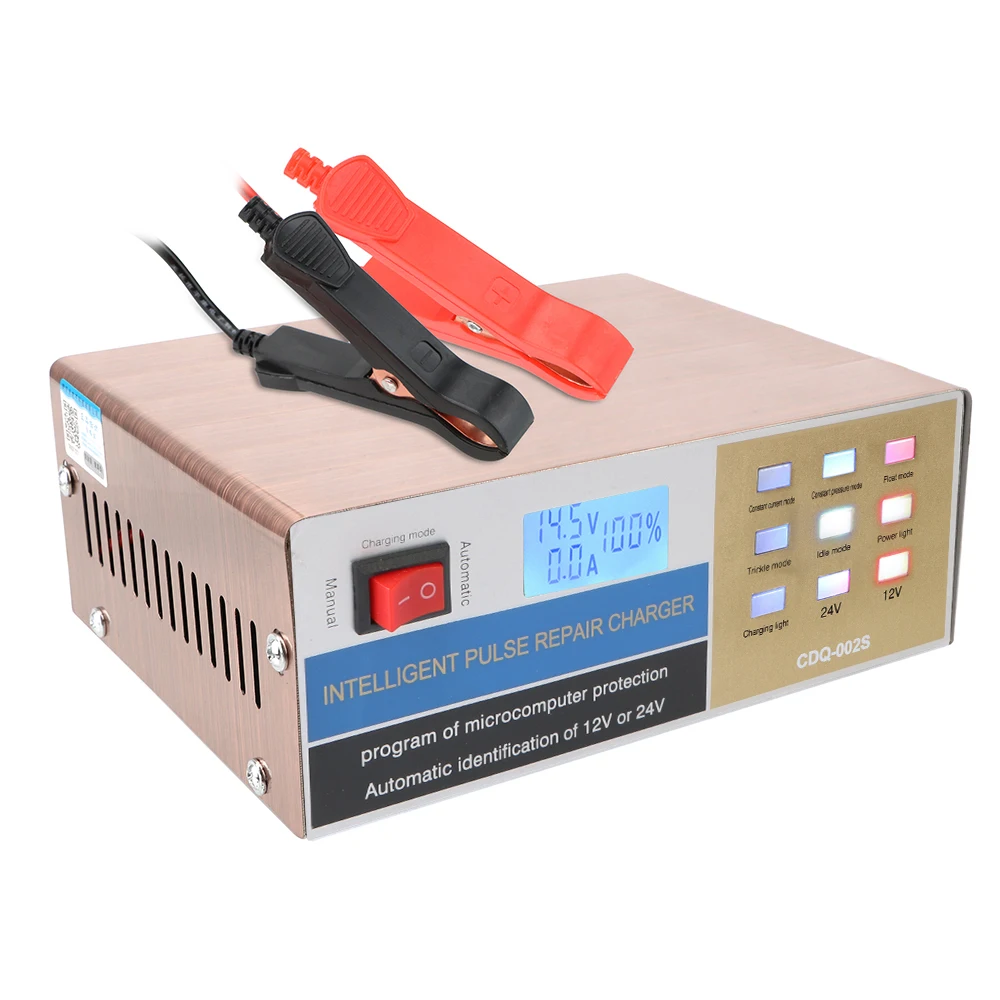 110V/220V Full Automatic Car Battery Charger Intelligent Pulse Repair Battery Charger Digital LCD Display US/EU Plug