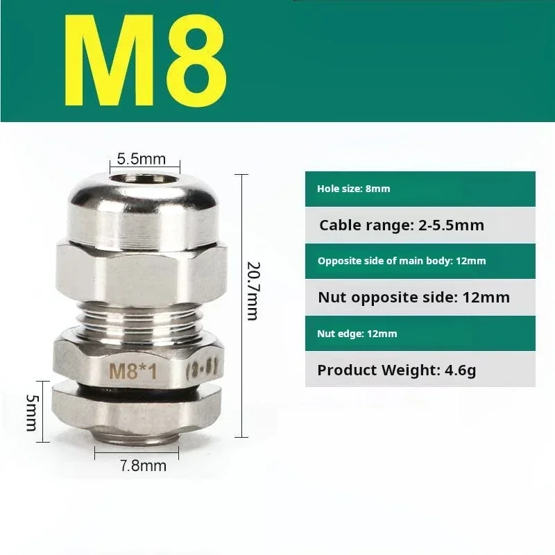 10 шт. кабельный ввод из нержавеющей стали IP68 PG7 PG9 PG11 M6 M8 M10 M12, кабельный разъем для 1–14 мм, металлический водонепроницаемый кабельный ввод