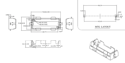 Держатель батареи SZEKS 26650 Battery Holder SMD черного цвета