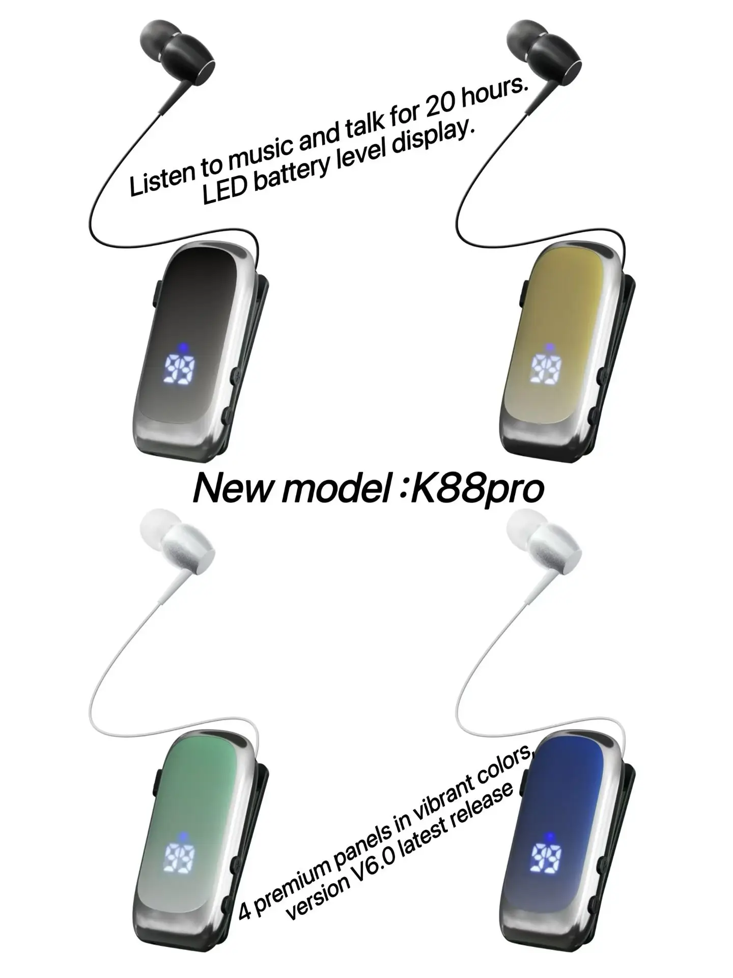 Фото Иврит K88 pro fone Bluetooth наушники Мини-бизнес-наушники Беспроводные наушники Bluetooth V6.0 Наушники-вкладыши с зажимом для громкой связи Гарнитура №1