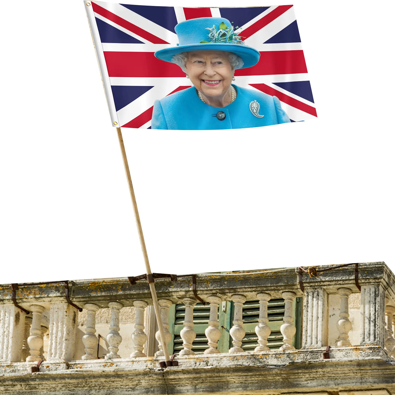 

Queen Elizabeth Jubilee Flag 2022 Union Jack Flag Featuring Her Majesty the Queen 70th Anniversary Flag featuring Her Majesty
