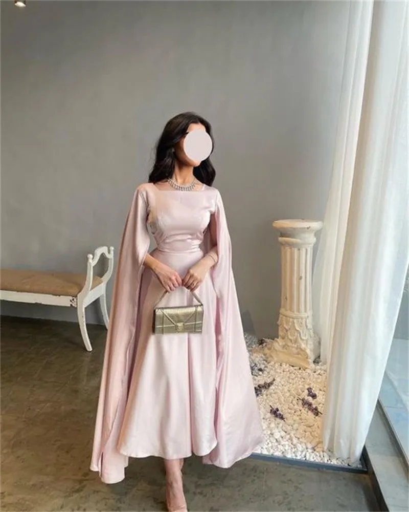 

AsaNagi Pink Modern Evening Dresses A Line Tea-Length Abendkleider Dubai Ruffles Elegant Party Long Dress for Women 2023