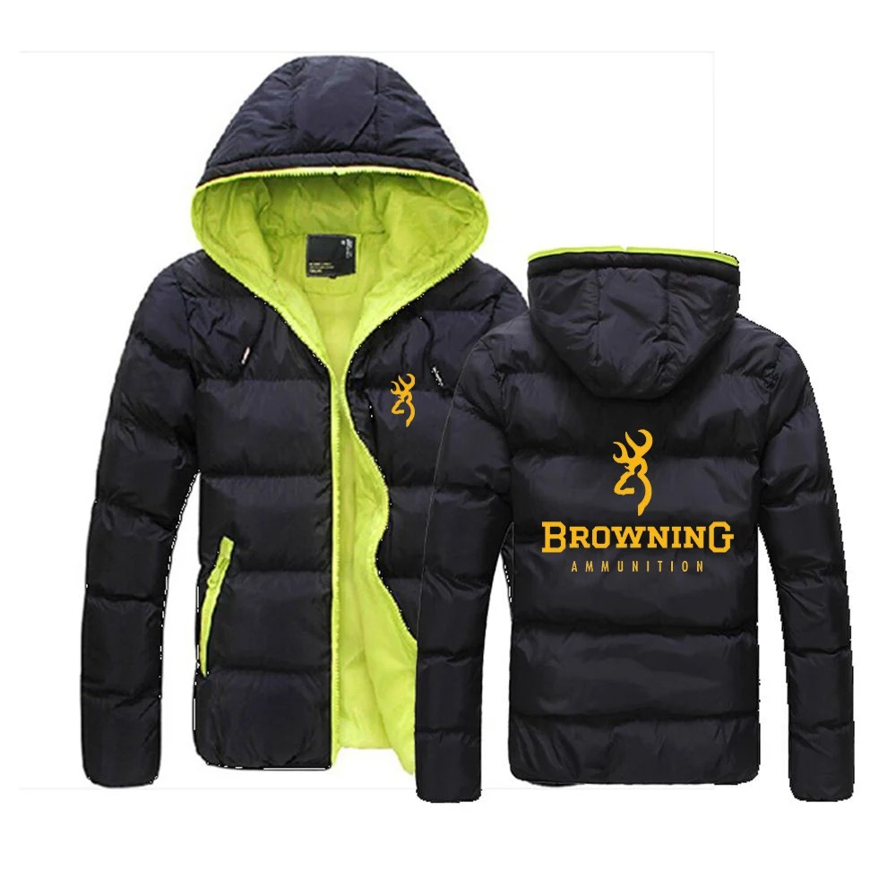 

2023 Autumn Winter BROWNING Logo Printed Men's Warm Casual Fashion Streetwear Windproof Thickened Hooded Slim Fit Padded Jackets