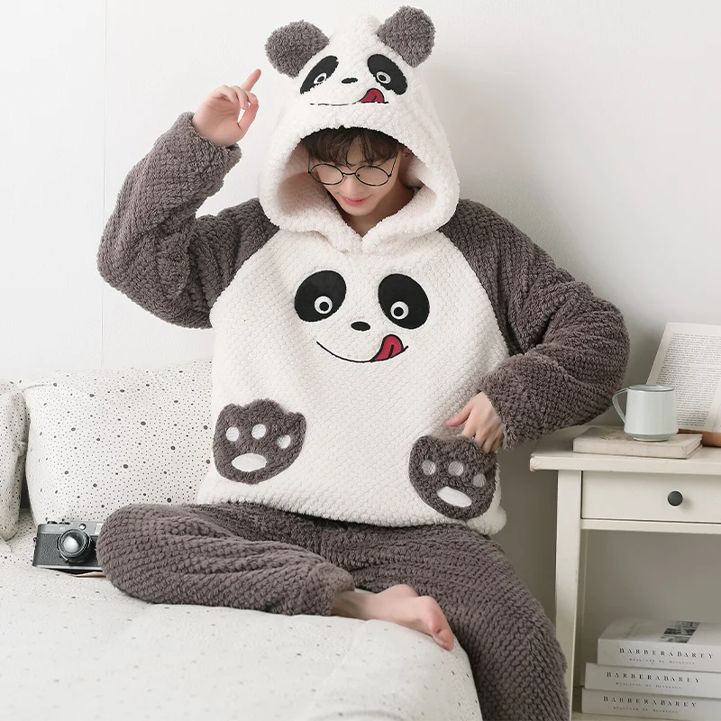 2024 топы новый зимний теплый мужской пижамный комплект из кораллового флиса