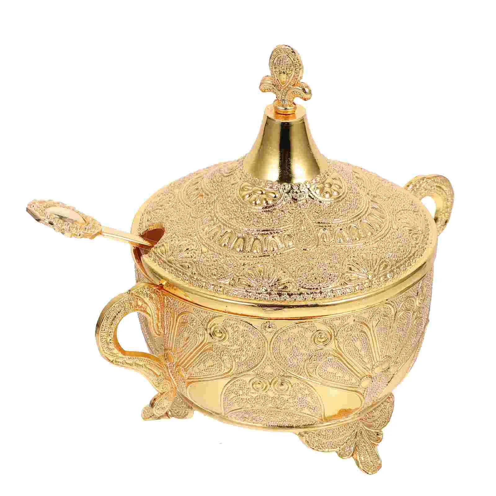 

Pot Condiment Jar Sugar Seasoning Pots Container Vintage Kitchen Jam Crystal Holder Canister Spooncruet Buffet Box Candy Gold