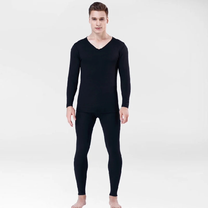 High Quality Long Johns Men Thermal Underwear Set Seamless Thin Fleece Soft V-neck Undershirt+Long Pants L-4XL Thermo Clothing