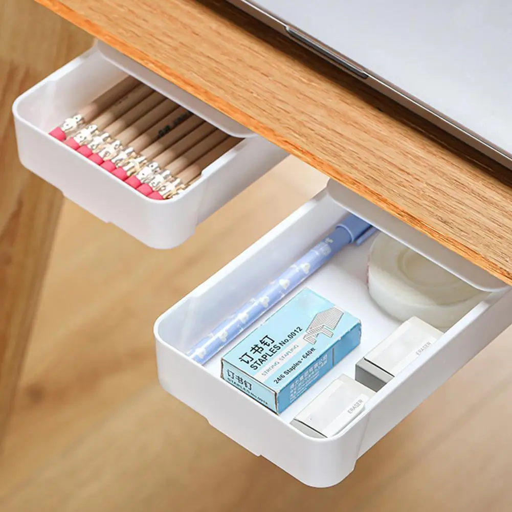 

2022 Under The Desk Drawer Type Storage Box Desktop Organizer Desk Student Stationery Box Invisible Drawer Organizer
