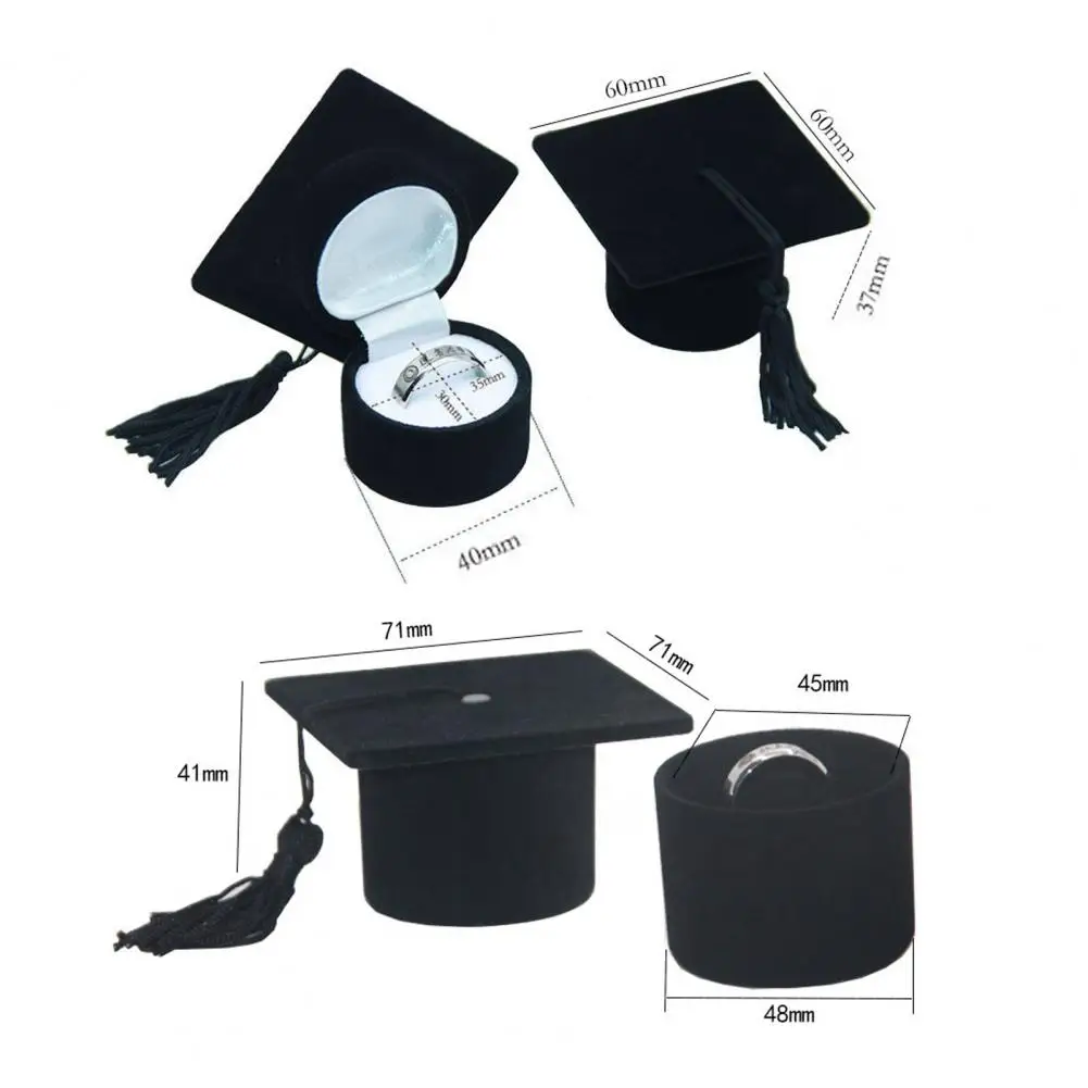 Graduation Cap Ring Box Flannel Jewelry Storage Box Engagement Ring Organizer Case with Tassel Decoration Graduation Gifts images - 6