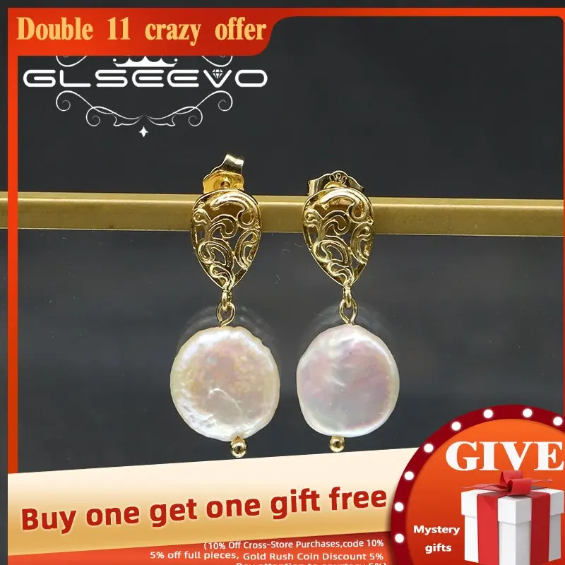 

GLSEEVO Vintage Hollow Water Drop Baroque Drop Earring Fashion Trends Pearl Feminine Wedding Accessories Customizable GE1186