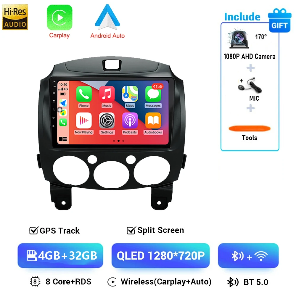 

Android 16 Carplay Auto 2K экран автомобильный радиоприемник мультимедийный плеер для Mazda 2 2007-2014 WIFI + 4G авторадио стерео 2din Snapdragon