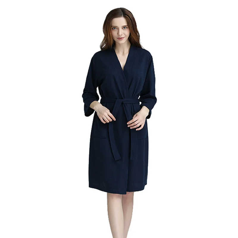 Waffle Transparent Bathrobe Men Summer Thin Robe Shower Women Plaid Dressing Gown Knee Length Breathable Nightgown Home Cloth