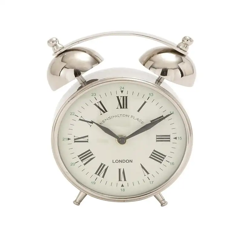 

Silver Stainless Steel Clock with Bell Style Top