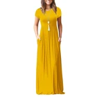 Платье женское длинное с коротким рукавом, однотонное хлопковое повседневное, одежда с карманами, размер XXL, GV598, на лето