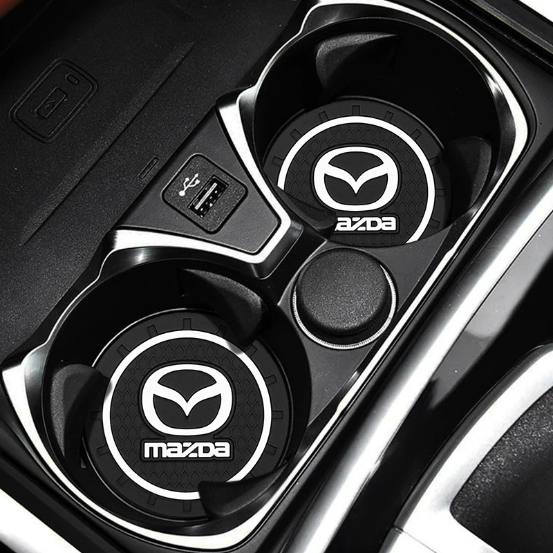 

2pcs Car Logo Anti-Slip Car Water Coaster Rubber Mat Bottle Holder Coaster 7.2cm For Mazda 2 3 MX5 6 CX5 CX-3 CX30 Artzma0 Etc