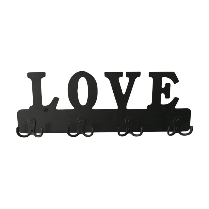 

Настенный держатель для ключей Love, органайзер для ключей для прихожей и кухни, настенный держатель для ключей с 4 крючками, черная металличе...