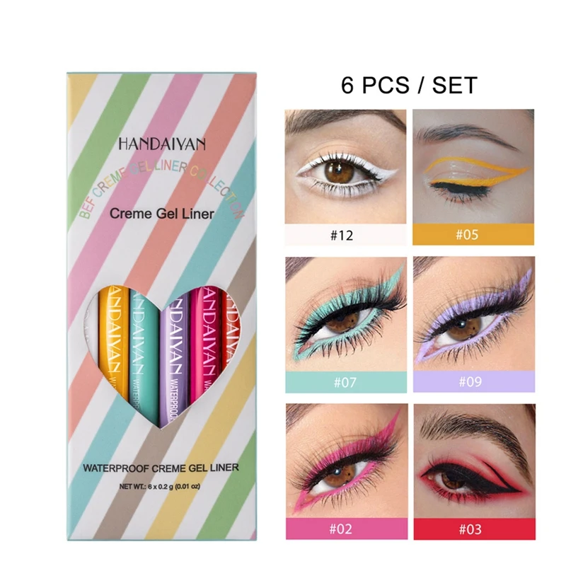 

HANDAIYAN Eyeliner Pencil Waterproof Pigment Green Brown Eyeliner Pen Color 6 Colors Cosmetics