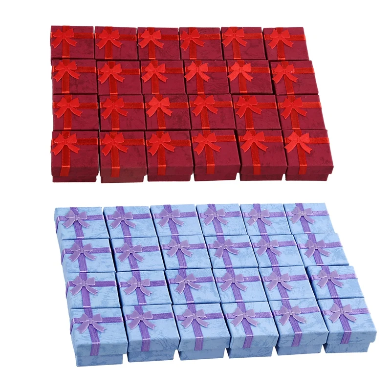 

48 шт., квадратный чехол с бантом для ювелирных украшений