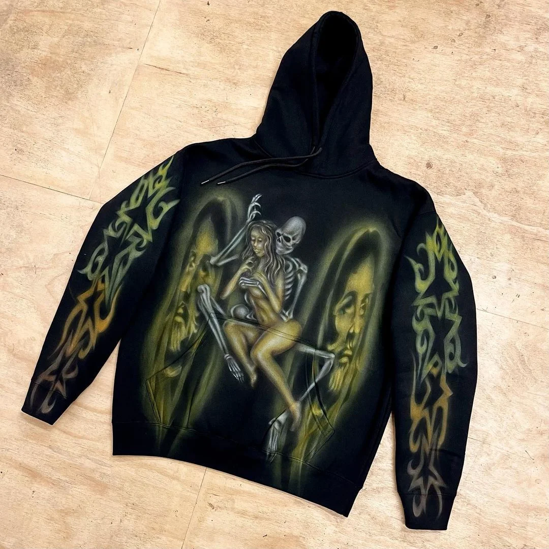 

Y2K Women's Clothing Hoodies Sweatshirt Long Sleeve Pullover High Street Dark Vintage Terrifying Skull Tops Oversize Streetwear