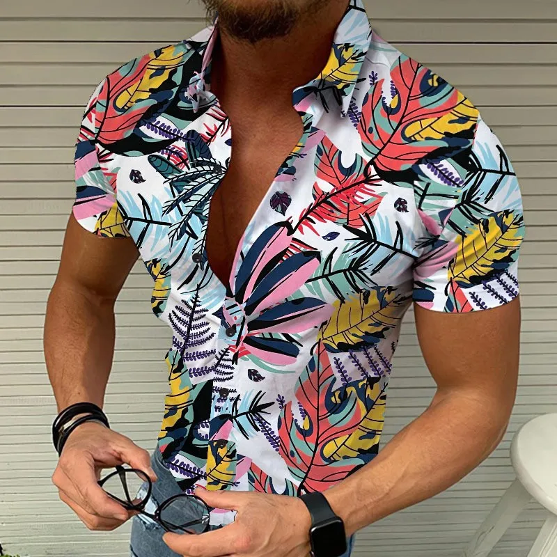 2022 Luxury Fashion Hawaiian Print Short Sleeve Shirt Men's Beach Flowers New Style  Men's Daily Shirt  S-3XL