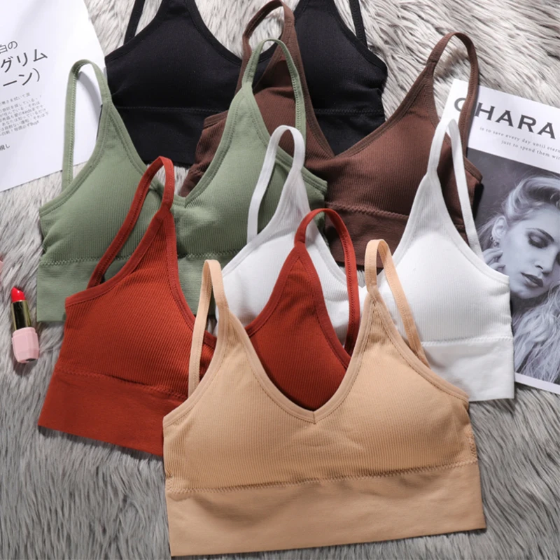 

Women Seamless Sports Crop Top Sexy Bra Female Tube Tops V Neck Sexy Women's Underwear Bralette Sleeveless Camis Top Lingerie