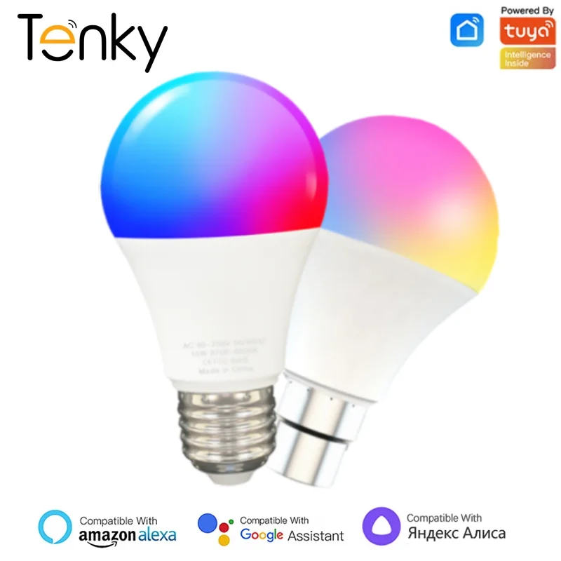 

15W E27/ B22 WiFi Smart Light Bulb RGBCW Dimmable Led Light Smart Lamp, Support Tuya Smart Life Yandex Alice Alexa Google Home