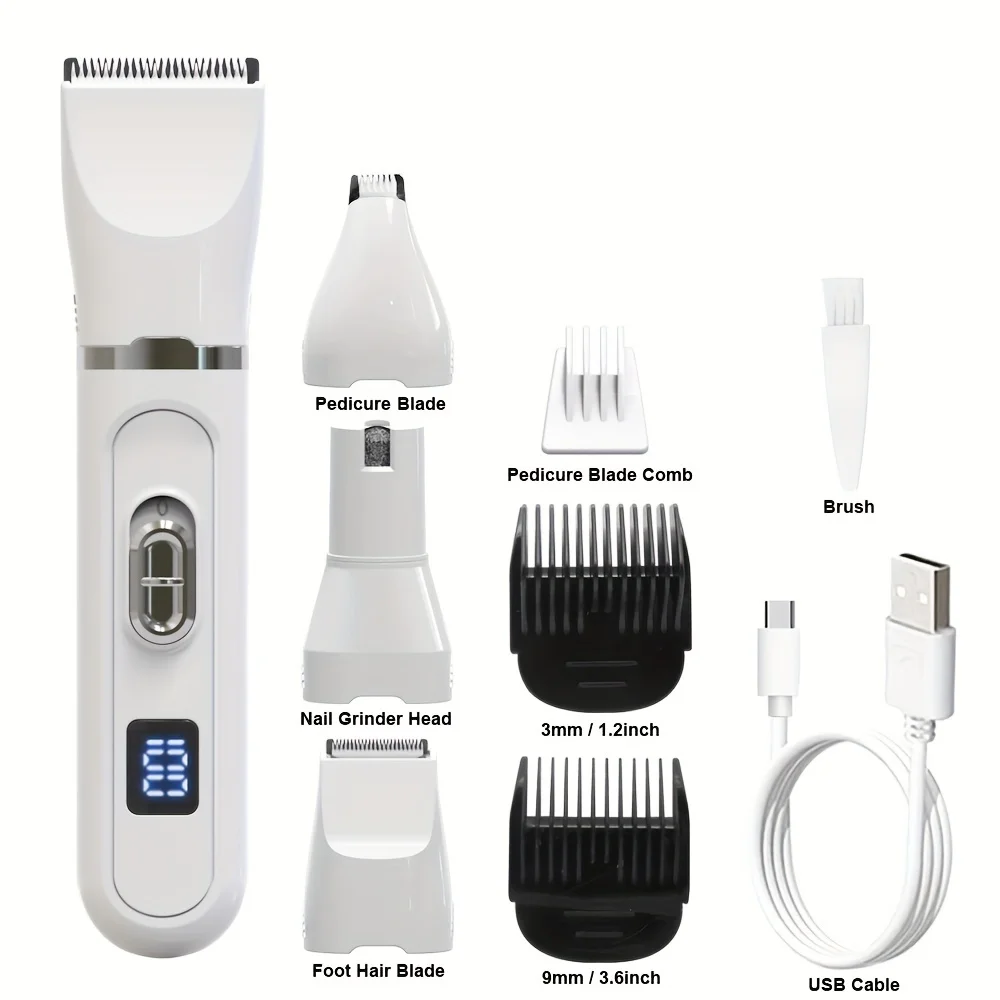 

4-in-1 USB Rechargeable Pet Grooming Kit: Dog & Cat Hair Cutting, Nail Grinder, & Grooming Tools - Perfect for Pet Owners!