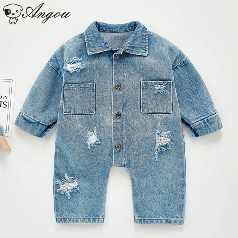 

Korean Style Baby Boys Girls Fashion Hole Jumpsuit Infant Baby Boys Long Sleeves Rompers Girls Spring Autumn Rompers Clothing