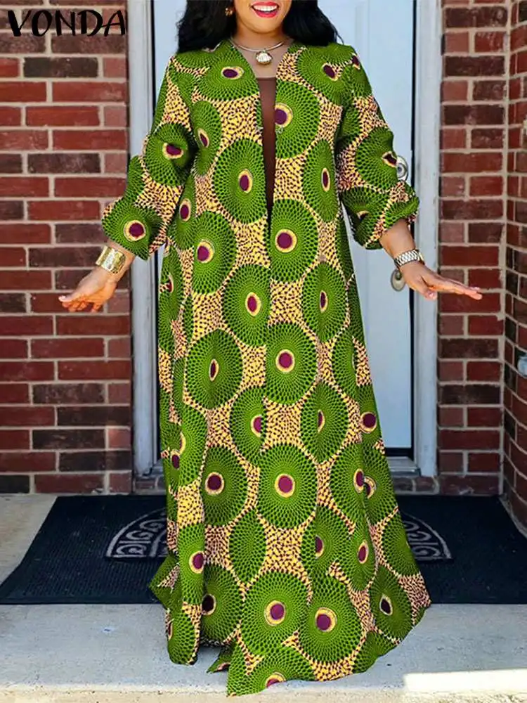 VONDA женский Винтажный Длинный кардиган с богемным принтом рубашка длинным