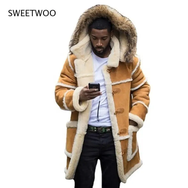 Male  Thicken Parka Lot Winter Fashion Warm Thick Coat Winter Men Casual Birtish Style Faux Fur Lapel Long Puffy Jacket