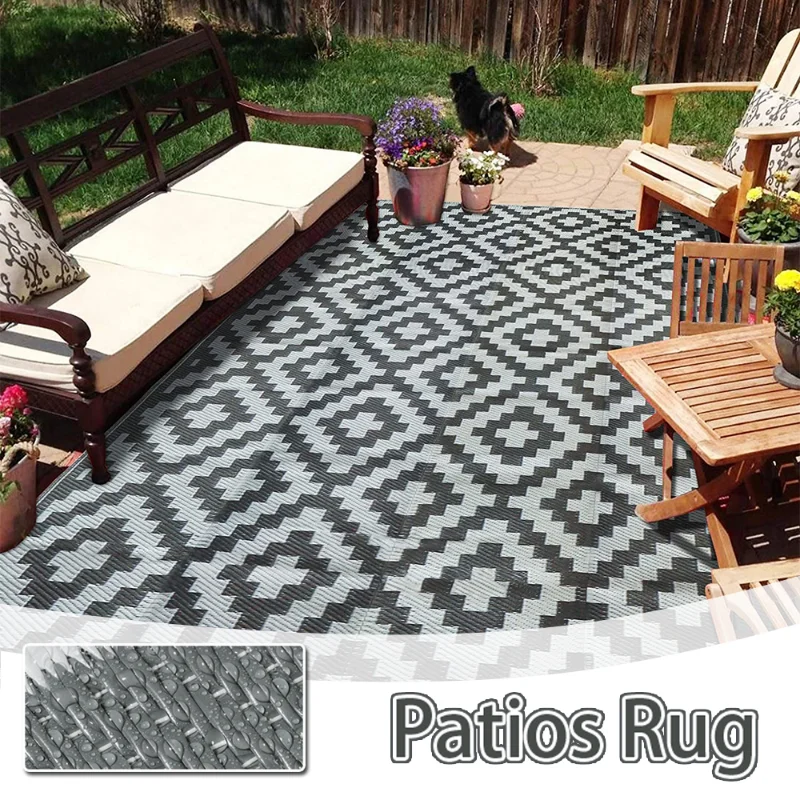 

Outdoor Travel Picnic Mats Reversible PP Woven Patio Rug Beach Mat Living Room Easy Cleaning Floor Mat Portable Outdoor Carpet
