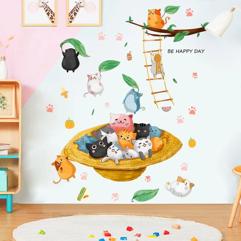 Cartoon kitten cute animal stickers children's room decorated with self-adhesive wallpaper 30x90cm room decor wall decals